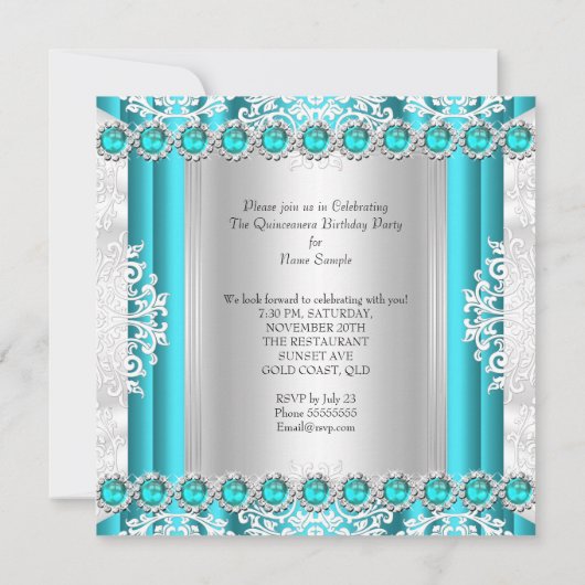 Quinceanera 15e verjaardag Blauwgroen blauwe hakke Kaart (Achterkant)