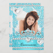 Quinceanera 15e verjaardag Blauwgroen Blauwe Zilve Kaart (Voorkant / Achterkant)