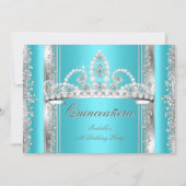 Quinceanera 15e verjaardag Blauwgroen Blue Silver  Kaart (Voorkant)