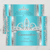 Quinceanera 15e verjaardag Blauwgroen Blue Silver  Kaart (Voorkant / Achterkant)
