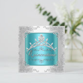 Quinceanera 15e verjaardag Blauwgroen Blue Silver Kaart (Staand voorkant)