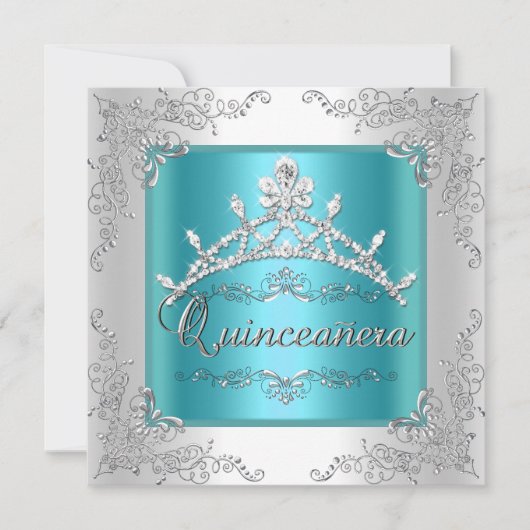 Quinceanera 15e verjaardag Blauwgroen Blue Silver Kaart (Voorkant)