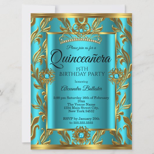 Quinceanera 15e verjaardag Blauwgroen Blue Tiara G Kaart (Voorkant)