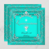 Quinceanera 15e verjaardag Blauwgroen Tiara Silver Kaart (Voorkant / Achterkant)