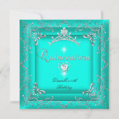 Quinceanera 15e verjaardag Blauwgroen Tiara Silver Kaart (Voorkant)