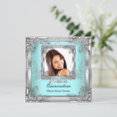 Quinceañera 15e verjaardag Blauwgroen White Silver Kaart (Staand voorkant)