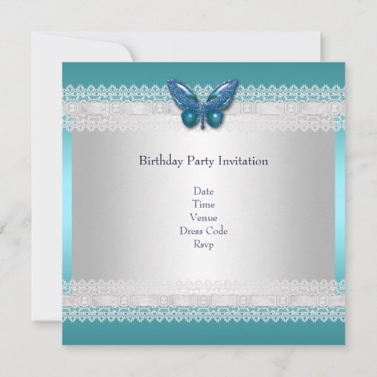 Quinceañera 15e Verjaardag Blauwgroen Witte kant F Kaart (Achterkant)