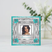 Quinceañera 15e verjaardag Blauwgroen Zilver Tiara Kaart (Staand voorkant)