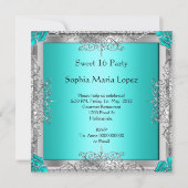 Quinceañera 15e verjaardag Blauwgroen Zilver Tiara Kaart (Achterkant)