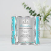 Quinceanera 15e verjaardag Blauwgroen Zilveren Sho Kaart (Staand voorkant)