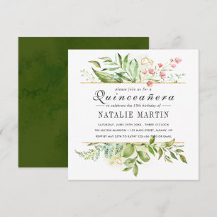 Quinceanera 15e verjaardag Bloemen Groen Bladgroen Kaart