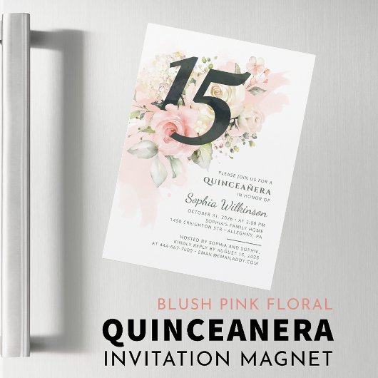 Quinceanera 15e verjaardag Bloemen Rustiek Modern Magnetische Uitnodiging