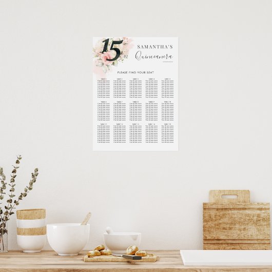 Quinceanera 15e verjaardag Bloemen Zitkaarten Poster (Keuken)