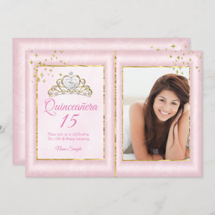 Quinceanera 15e verjaardag Blush Pink Gold Photo Kaart