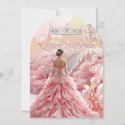 Quinceanera 15e Verjaardag Blush Roze Zilveren Kas Kaart (Voorkant)