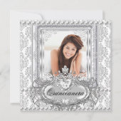 Quinceanera 15e verjaardag Damask Silver White Kaart (Voorkant)