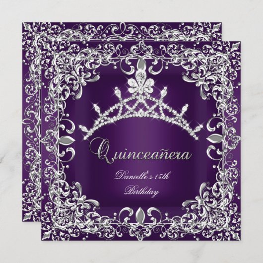 Quinceanera 15e verjaardag Dark Paars Kaart (Voorkant / Achterkant)