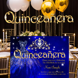 Quinceanera 15e verjaardag donkerblauwe jurk tiara kaart