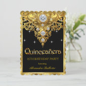 Quinceanera 15e Verjaardag Exotic Black Gold Kaart (Staand voorkant)