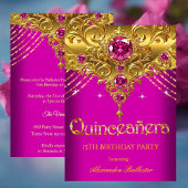 Quinceanera 15e verjaardag Exotic Fuchsia Pink Gol Kaart