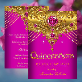 Quinceanera 15e verjaardag Exotic Fuchsia Pink Gol Kaart