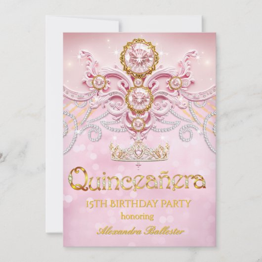 Quinceanera 15e Verjaardag Exotisch Licht Roze Gou Kaart (Voorkant)