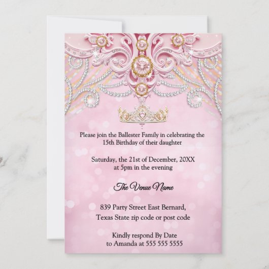 Quinceanera 15e Verjaardag Exotisch Licht Roze Gou Kaart (Achterkant)