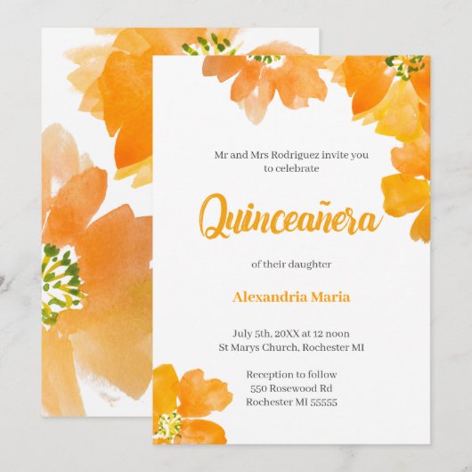 Quinceanera 15e verjaardag Floral Kaart (Voorkant / Achterkant)