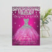 Quinceanera 15e verjaardag FUCHSIA Pink Tiara Kaart (Staand voorkant)