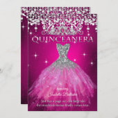 Quinceanera 15e verjaardag FUCHSIA Pink Tiara Kaart (Voorkant / Achterkant)