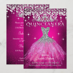 Quinceanera 15e verjaardag FUCHSIA Pink Tiara Kaart