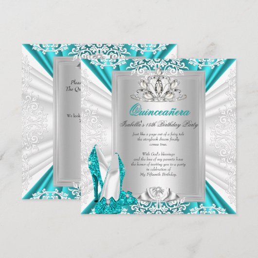 Quinceanera 15e verjaardag Glitter Blue Heels Kaart (Voorkant / Achterkant)