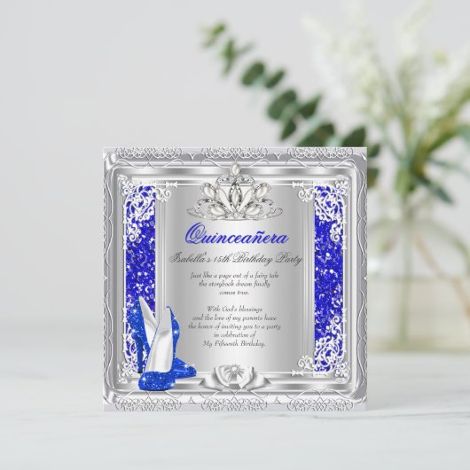 Quinceanera 15e verjaardag Glitter Blue Shoes Kaart (Staand voorkant)
