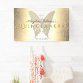 Quinceanera 15e verjaardag Glitter Gouden Vlinder Spandoek (Insitu)