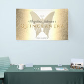 Quinceanera 15e verjaardag Glitter Gouden Vlinder Spandoek (Beurs)