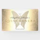 Quinceanera 15e verjaardag Glitter Gouden Vlinder Spandoek (Horizontaal)