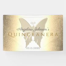 Quinceanera 15e verjaardag Glitter Gouden Vlinder