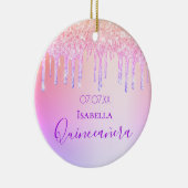 Quinceanera 15e verjaardag glitter roze paars keramisch ornament (Rechts)