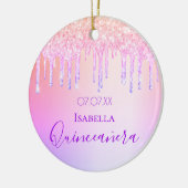 Quinceanera 15e verjaardag glitter roze paars keramisch ornament (Links)