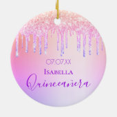 Quinceanera 15e verjaardag glitter roze paars keramisch ornament (Achterkant)