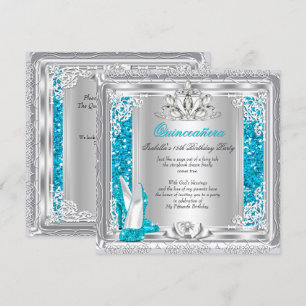 Quinceanera 15e Verjaardag Glitter Turquoise Schoe Kaart