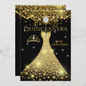Quinceanera 15e verjaardag Gold Black Tiara Kaart (Voorkant / Achterkant)
