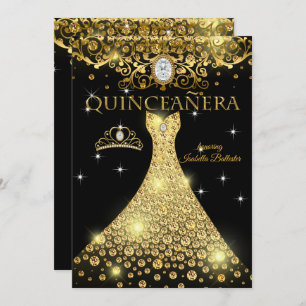 Quinceanera 15e verjaardag Gold Black Tiara Kaart