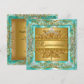 Quinceañera 15e verjaardag Gold Blauwgroen Silver  Kaart (Voorkant / Achterkant)