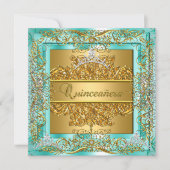 Quinceañera 15e verjaardag Gold Blauwgroen Silver  Kaart (Voorkant)
