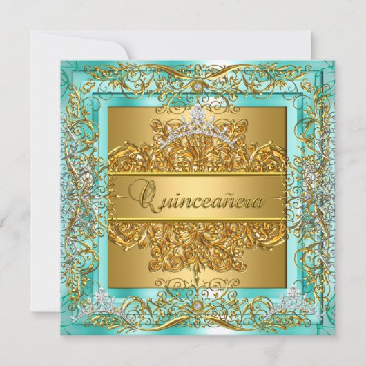 Quinceañera 15e verjaardag Gold Blauwgroen Silver  Kaart (Voorkant)