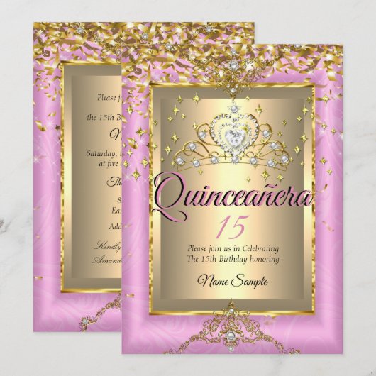 Quinceanera 15e verjaardag Gold Pink Kaart (Voorkant / Achterkant)