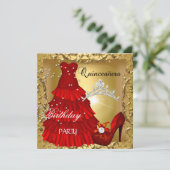 quinceanera 15e verjaardag Gold Red Dress Kaart (Staand voorkant)