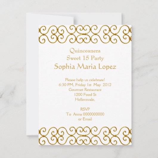Quinceañera 15e verjaardag Gold White foto Kaart (Achterkant)