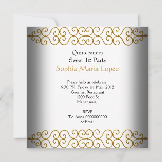 Quinceanera 15e verjaardag Gold White foto Kaart (Achterkant)
